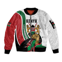 Personalized Kenya Jamhuri Day Sleeve Zip Bomber Jacket Lion With Coat Of Arms - Wonder Print Shop