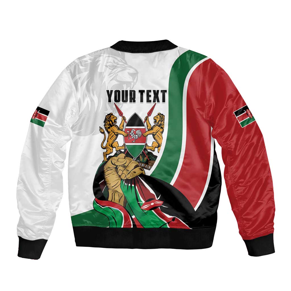 Personalized Kenya Jamhuri Day Sleeve Zip Bomber Jacket Lion With Coat Of Arms - Wonder Print Shop