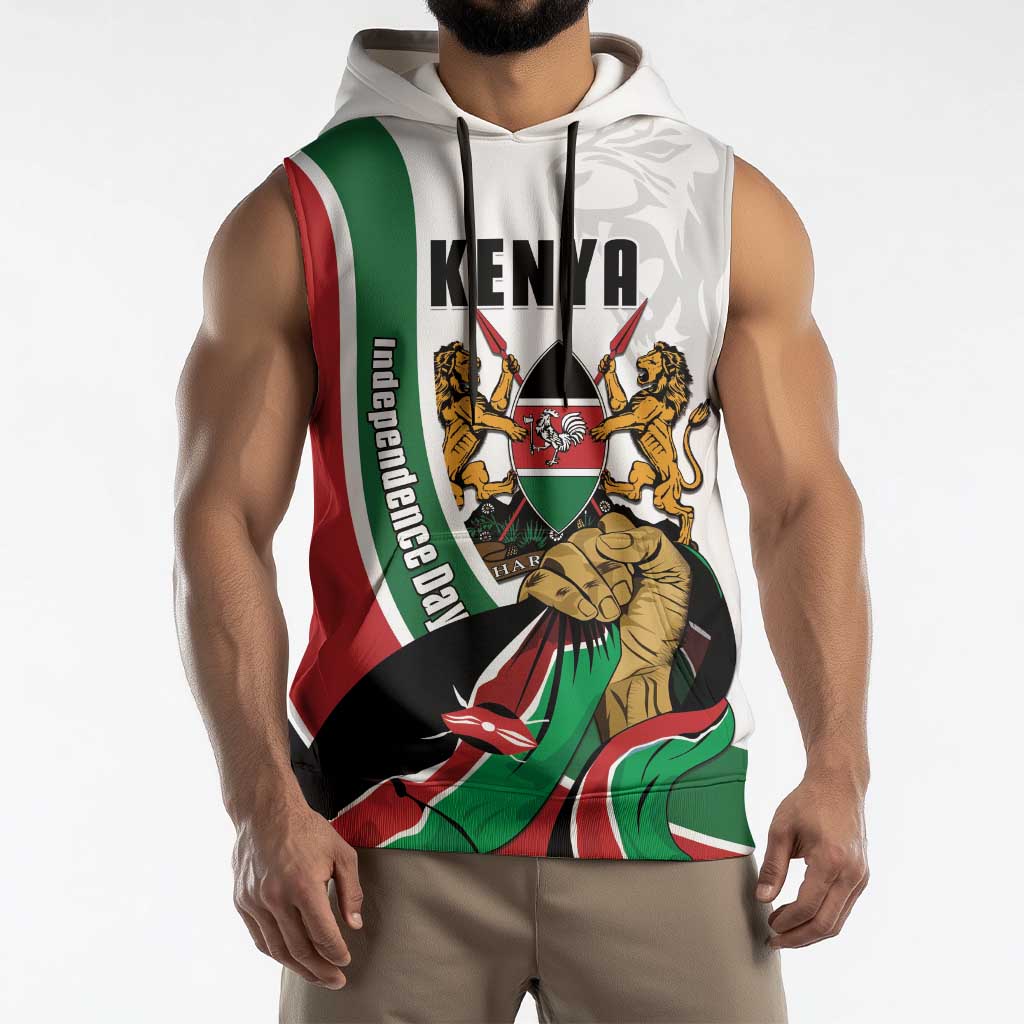 Personalized Kenya Jamhuri Day Sleeveless Hoodie Lion With Coat Of Arms - Wonder Print Shop