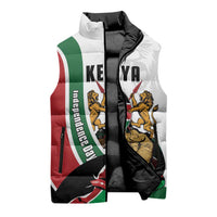 Personalized Kenya Jamhuri Day Sleeveless Puffer Jacket Lion With Coat Of Arms - Wonder Print Shop