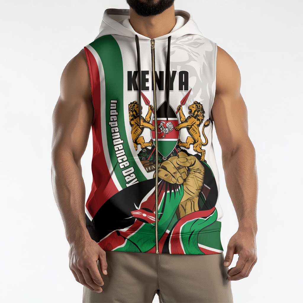 Personalized Kenya Jamhuri Day Sleeveless Zip Hoodie Lion With Coat Of Arms - Wonder Print Shop