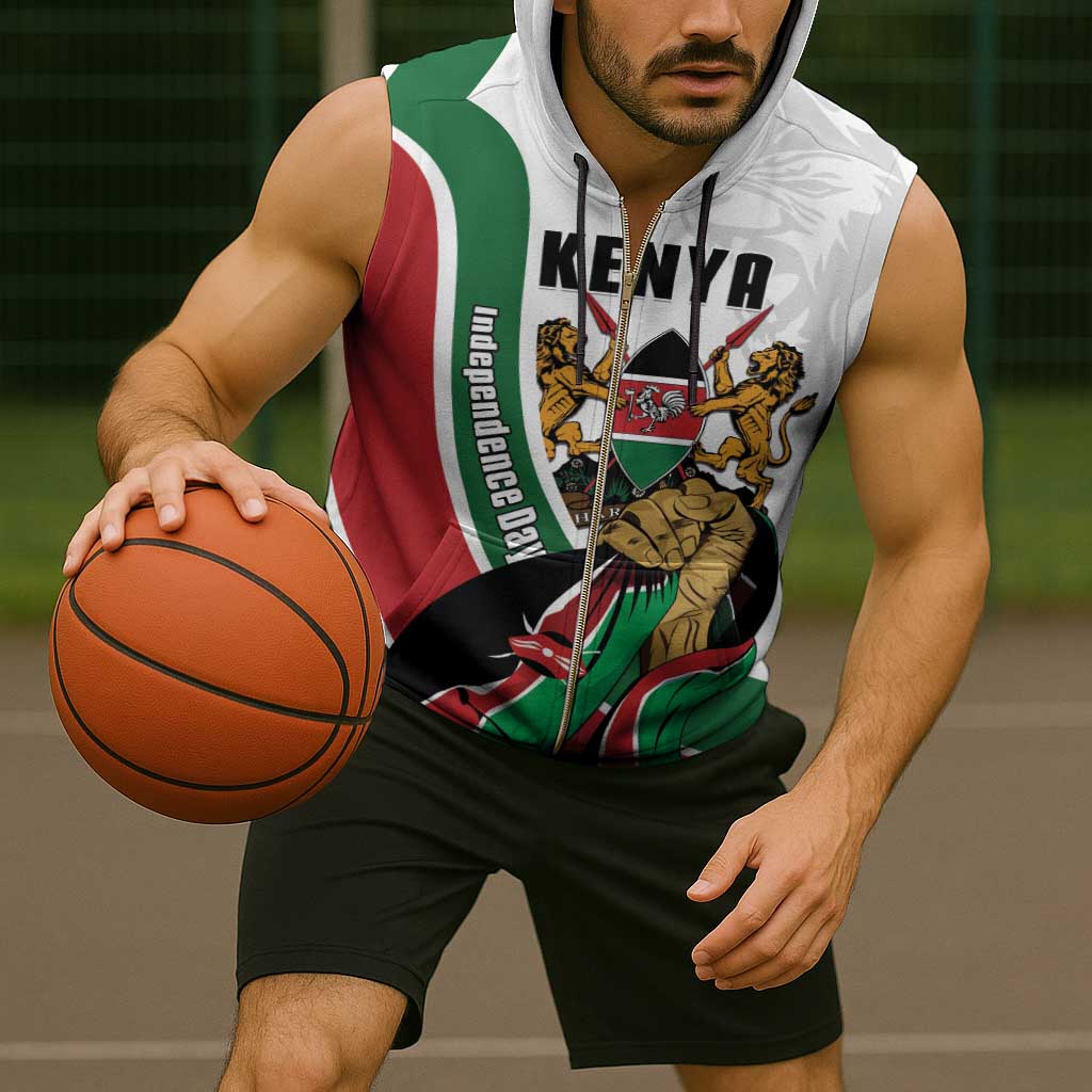 Personalized Kenya Jamhuri Day Sleeveless Zip Hoodie Lion With Coat Of Arms - Wonder Print Shop