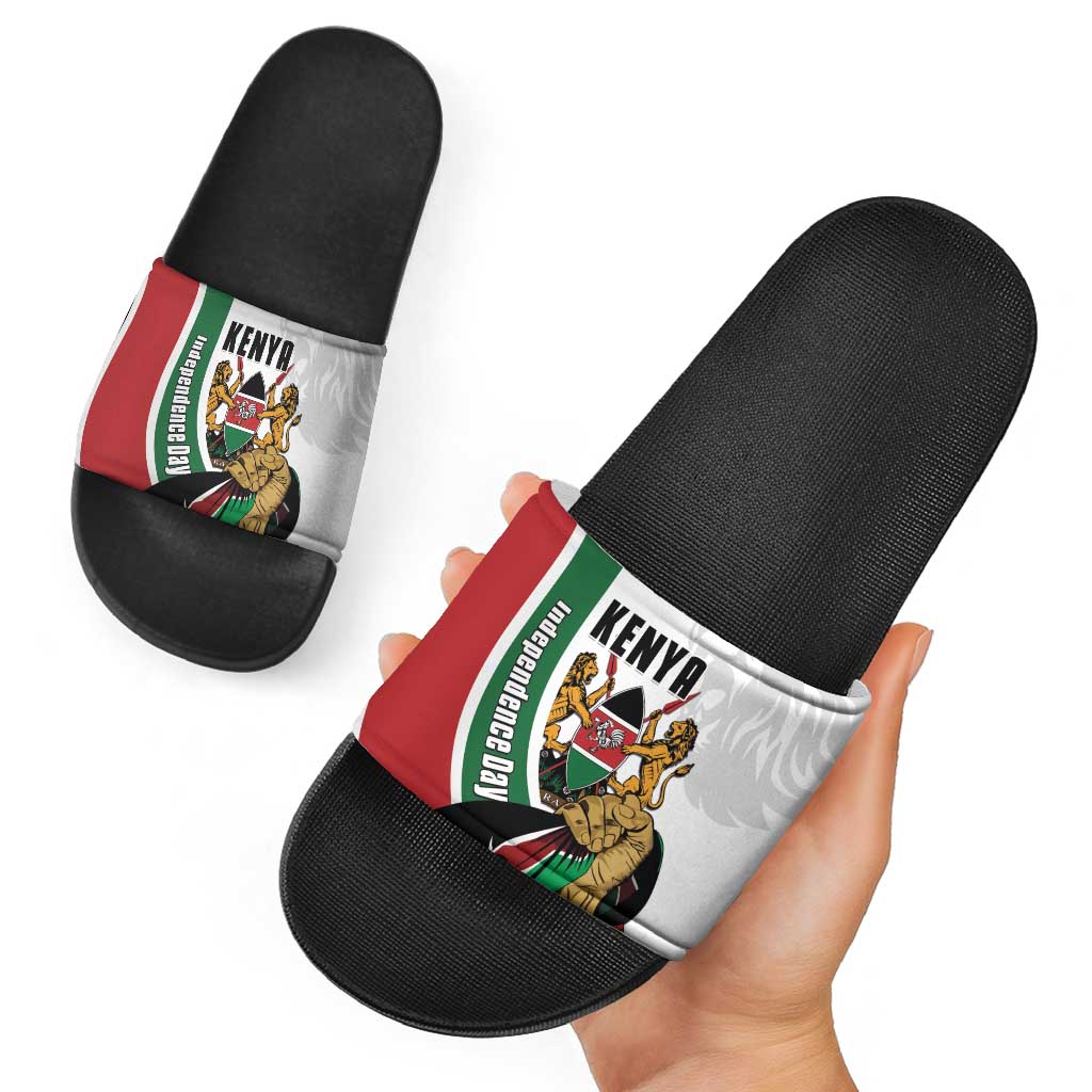 Kenya Jamhuri Day Slide Sandals Lion With Coat Of Arms - Wonder Print Shop