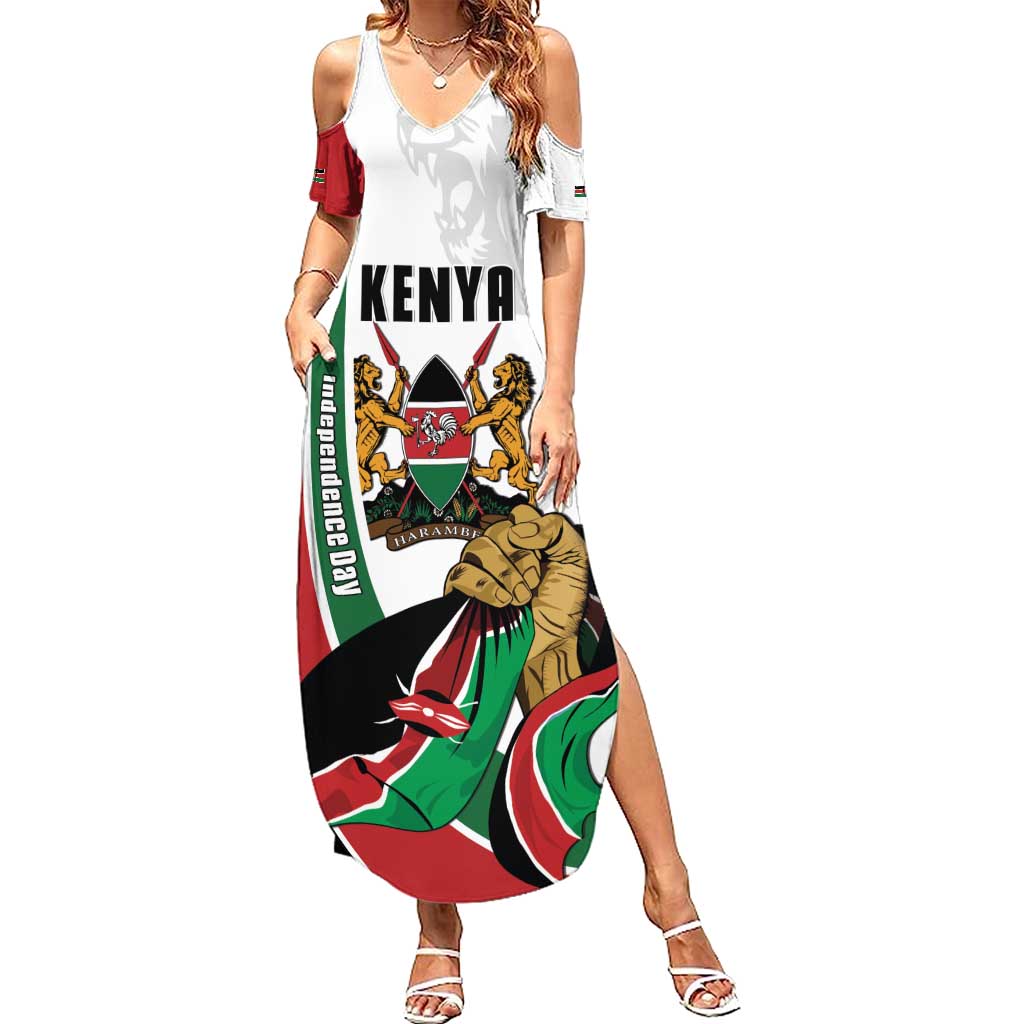 Personalized Kenya Jamhuri Day Summer Maxi Dress Lion With Coat Of Arms - Wonder Print Shop