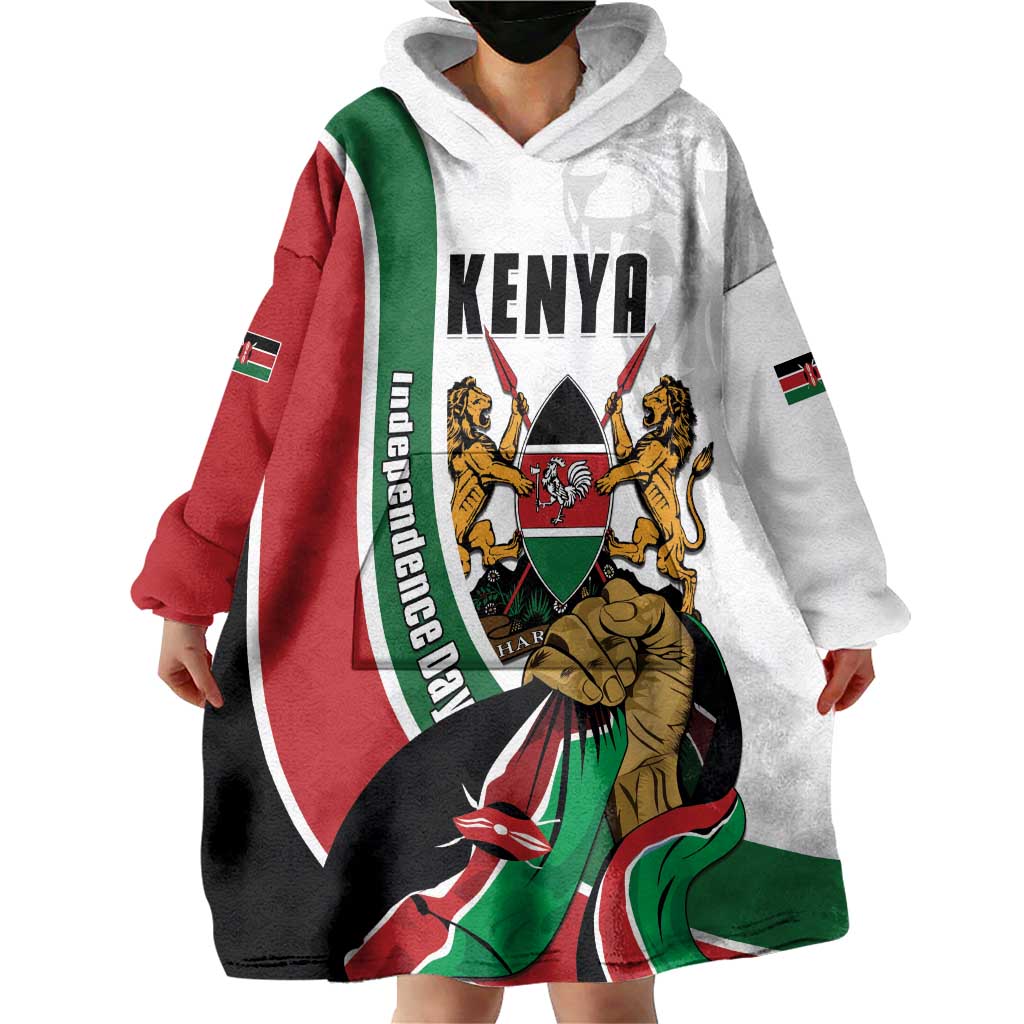Personalized Kenya Jamhuri Day Wearable Blanket Hoodie Lion With Coat Of Arms - Wonder Print Shop