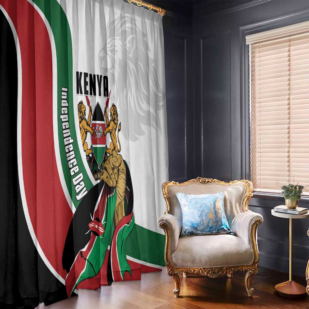 Kenya Jamhuri Day Window Curtain Lion With Coat Of Arms - Wonder Print Shop