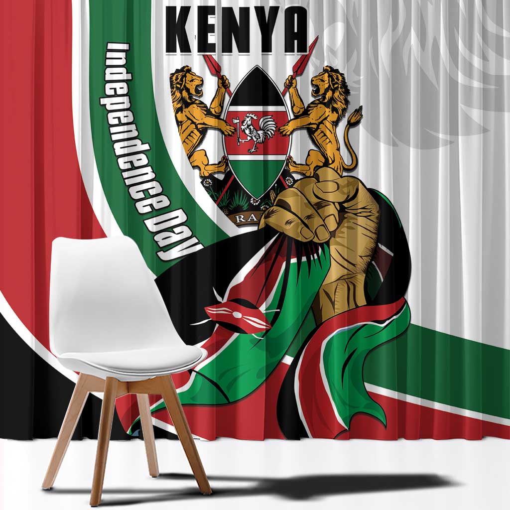 Kenya Jamhuri Day Window Curtain Lion With Coat Of Arms - Wonder Print Shop