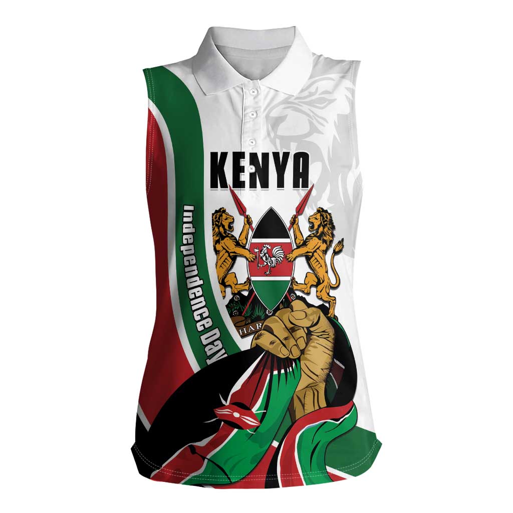 Personalized Kenya Jamhuri Day Women Sleeveless Polo Shirt Lion With Coat Of Arms - Wonder Print Shop