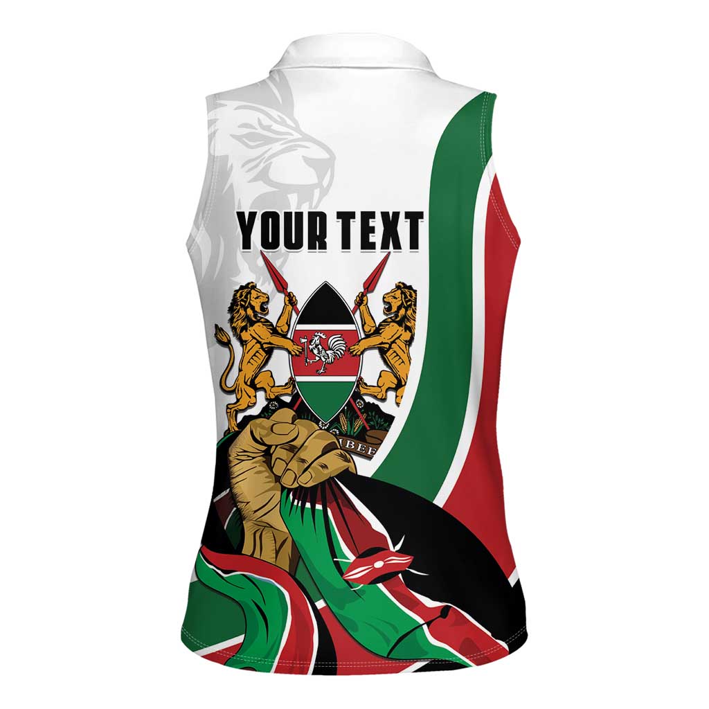Personalized Kenya Jamhuri Day Women Sleeveless Polo Shirt Lion With Coat Of Arms - Wonder Print Shop