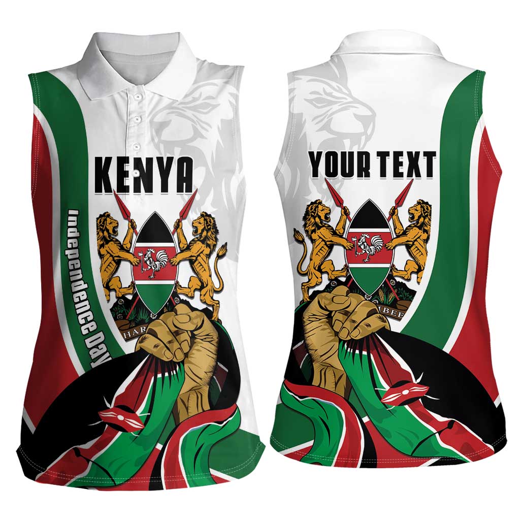 Personalized Kenya Jamhuri Day Women Sleeveless Polo Shirt Lion With Coat Of Arms - Wonder Print Shop
