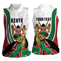 Personalized Kenya Jamhuri Day Women Sleeveless Polo Shirt Lion With Coat Of Arms - Wonder Print Shop