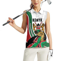 Personalized Kenya Jamhuri Day Women Sleeveless Polo Shirt Lion With Coat Of Arms - Wonder Print Shop
