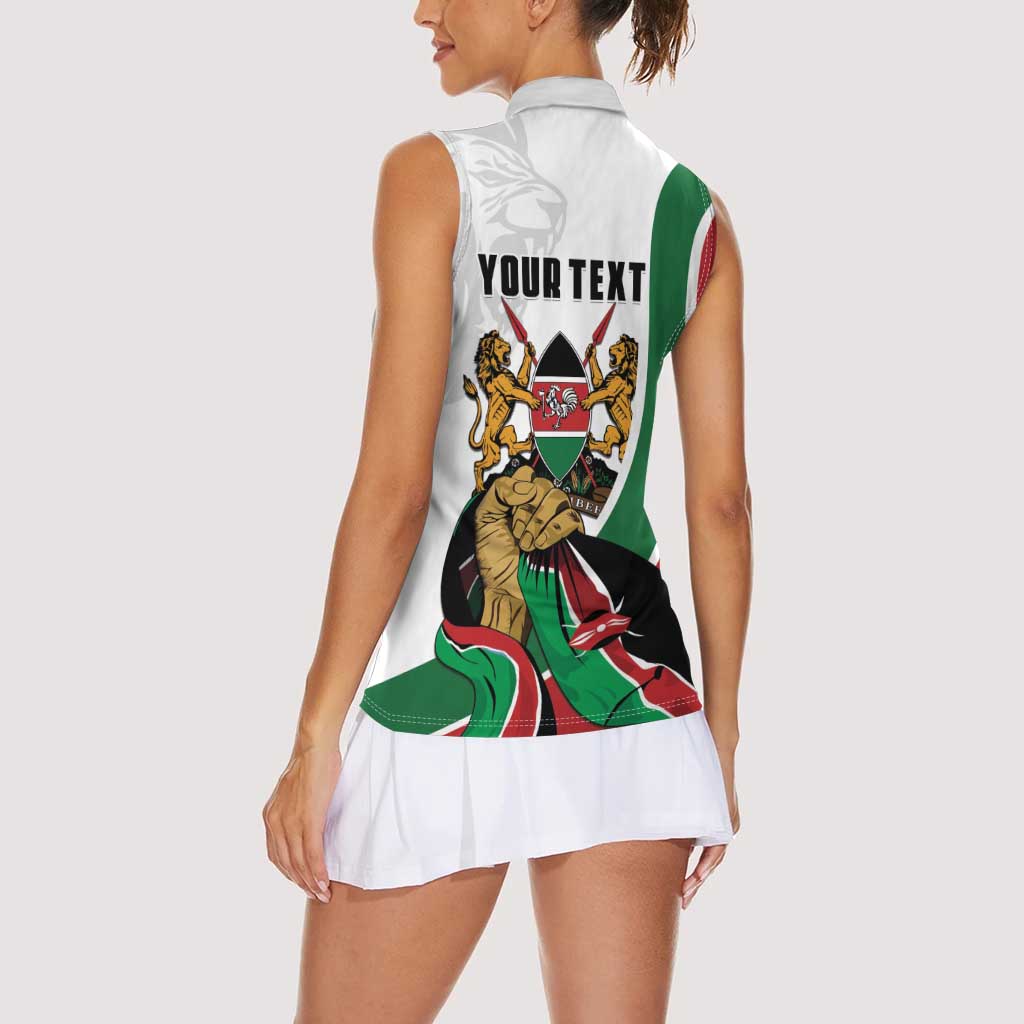 Personalized Kenya Jamhuri Day Women Sleeveless Polo Shirt Lion With Coat Of Arms - Wonder Print Shop