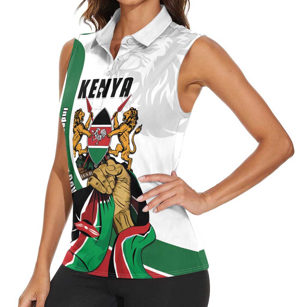 Personalized Kenya Jamhuri Day Women Sleeveless Polo Shirt Lion With Coat Of Arms - Wonder Print Shop
