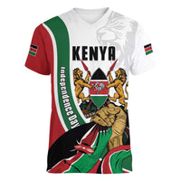 Personalized Kenya Jamhuri Day Women V-Neck T-Shirt Lion With Coat Of Arms - Wonder Print Shop