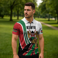 Personalized Kenya Jamhuri Day Zipper Polo Shirt Lion With Coat Of Arms - Wonder Print Shop
