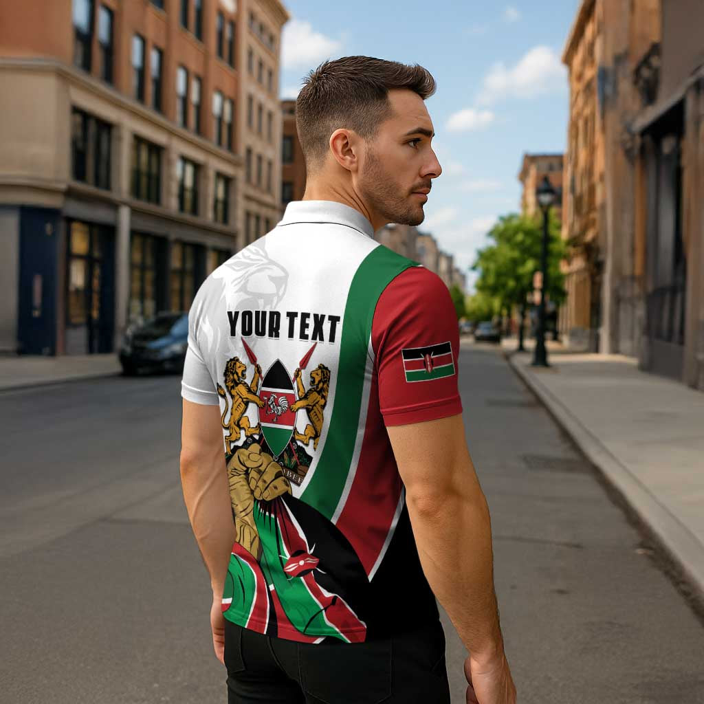 Personalized Kenya Jamhuri Day Zipper Polo Shirt Lion With Coat Of Arms - Wonder Print Shop