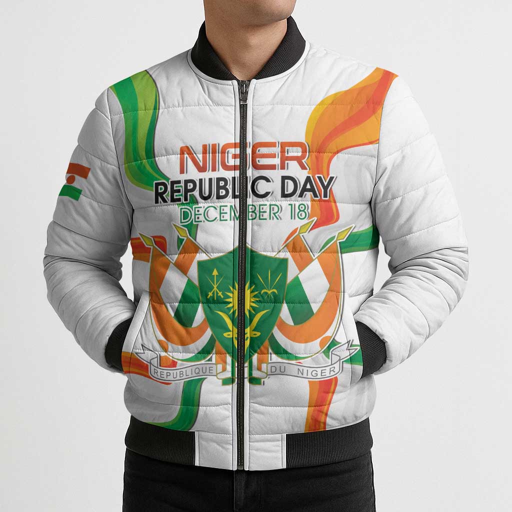 Personalized Niger Republic Day Bomber Puffer Jacket Coat Of Arms With Flag - Wonder Print Shop
