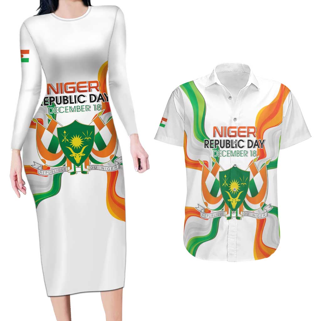 Personalized Niger Republic Day Couples Matching Long Sleeve Bodycon Dress and Hawaiian Shirt Coat Of Arms With Flag - Wonder Print Shop