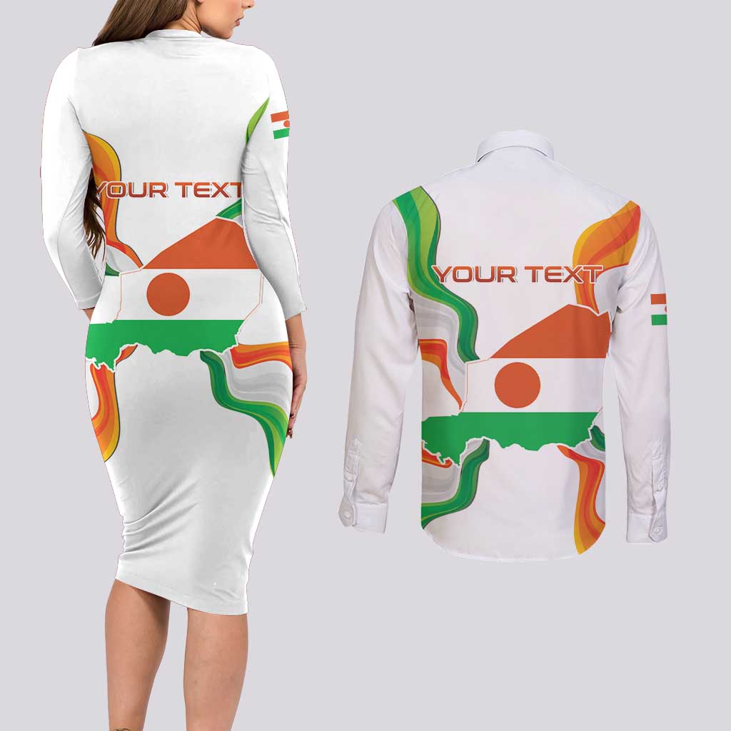 Personalized Niger Republic Day Couples Matching Long Sleeve Bodycon Dress and Long Sleeve Button Shirt Coat Of Arms With Flag - Wonder Print Shop