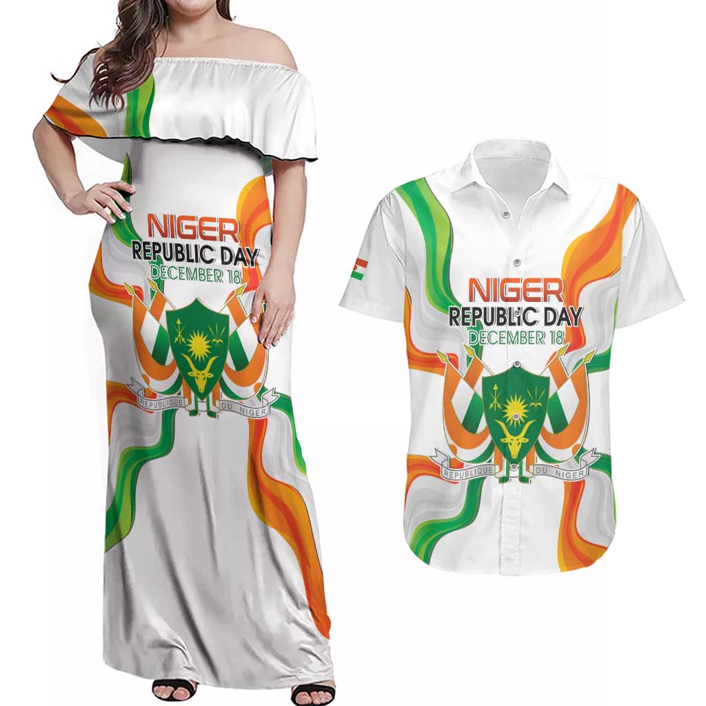 Personalized Niger Republic Day Couples Matching Off Shoulder Maxi Dress and Hawaiian Shirt Coat Of Arms With Flag - Wonder Print Shop