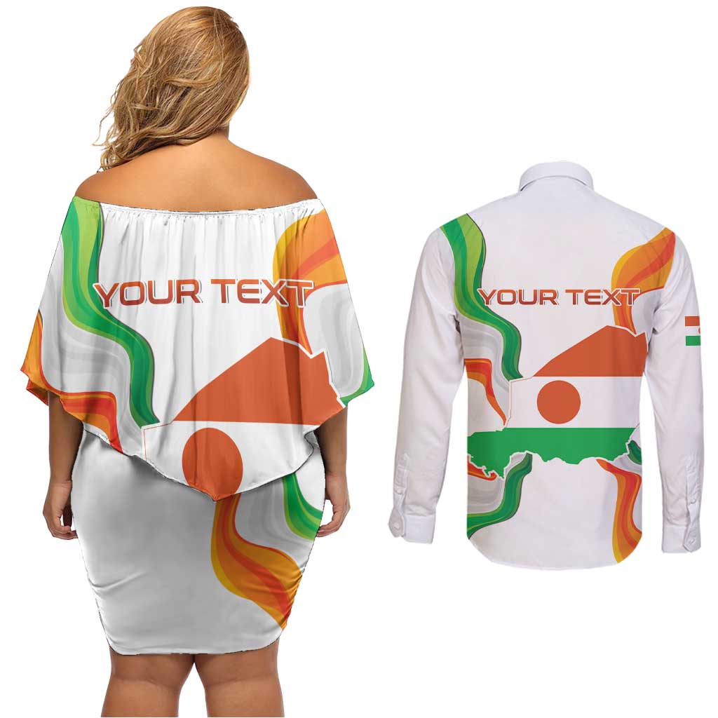 Personalized Niger Republic Day Couples Matching Off Shoulder Short Dress and Long Sleeve Button Shirt Coat Of Arms With Flag - Wonder Print Shop