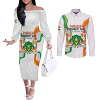 Personalized Niger Republic Day Couples Matching Off The Shoulder Long Sleeve Dress and Long Sleeve Button Shirt Coat Of Arms With Flag - Wonder Print Shop