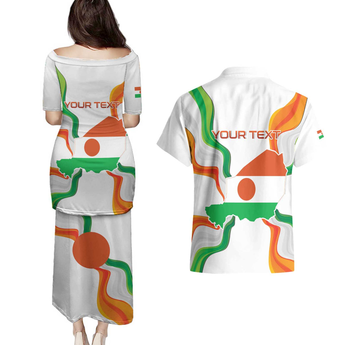 Personalized Niger Republic Day Couples Matching Puletasi and Hawaiian Shirt Coat Of Arms With Flag - Wonder Print Shop