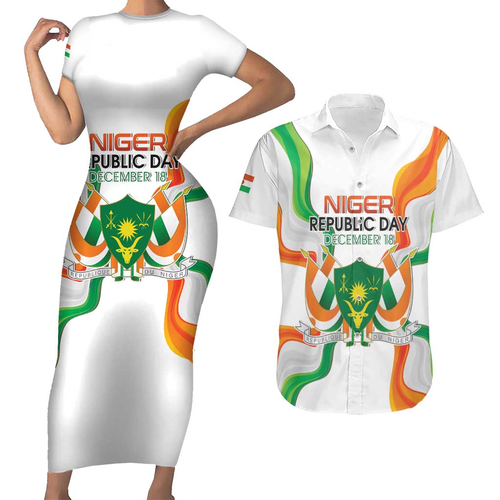 Personalized Niger Republic Day Couples Matching Short Sleeve Bodycon Dress and Hawaiian Shirt Coat Of Arms With Flag - Wonder Print Shop