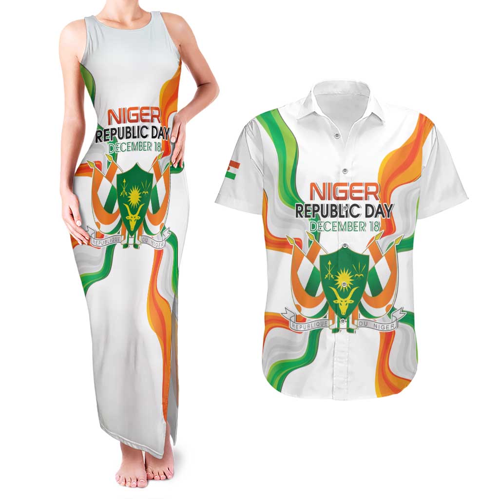 Personalized Niger Republic Day Couples Matching Tank Maxi Dress and Hawaiian Shirt Coat Of Arms With Flag - Wonder Print Shop