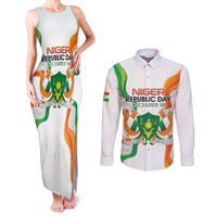 Personalized Niger Republic Day Couples Matching Tank Maxi Dress and Long Sleeve Button Shirt Coat Of Arms With Flag - Wonder Print Shop