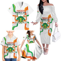 Personalized Niger Republic Day Family Matching Off The Shoulder Long Sleeve Dress and Hawaiian Shirt Coat Of Arms With Flag - Wonder Print Shop