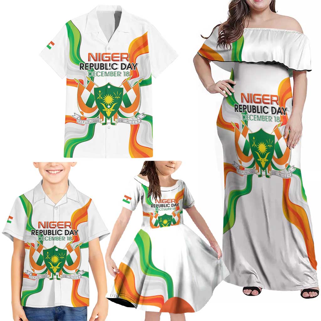 Personalized Niger Republic Day Family Matching Off Shoulder Maxi Dress and Hawaiian Shirt Coat Of Arms With Flag - Wonder Print Shop