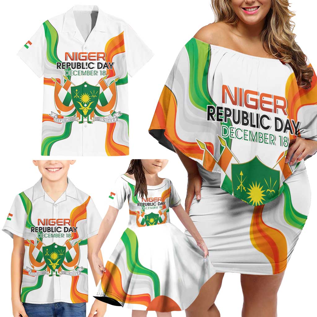 Personalized Niger Republic Day Family Matching Off Shoulder Short Dress and Hawaiian Shirt Coat Of Arms With Flag - Wonder Print Shop