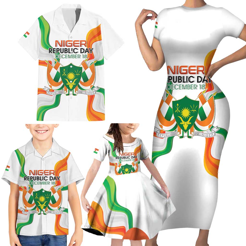 Personalized Niger Republic Day Family Matching Short Sleeve Bodycon Dress and Hawaiian Shirt Coat Of Arms With Flag - Wonder Print Shop