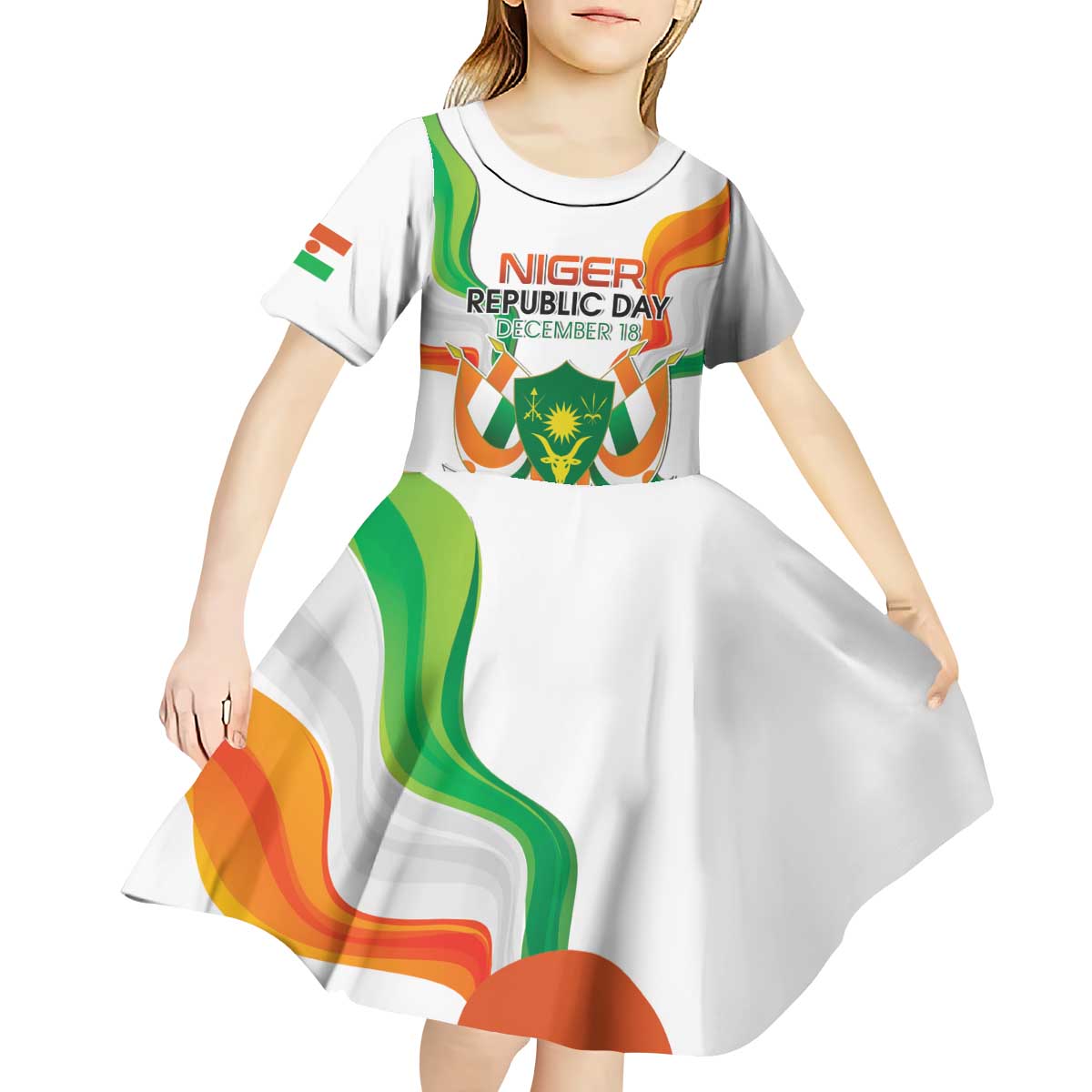 Personalized Niger Republic Day Kid Short Sleeve Dress Coat Of Arms With Flag - Wonder Print Shop