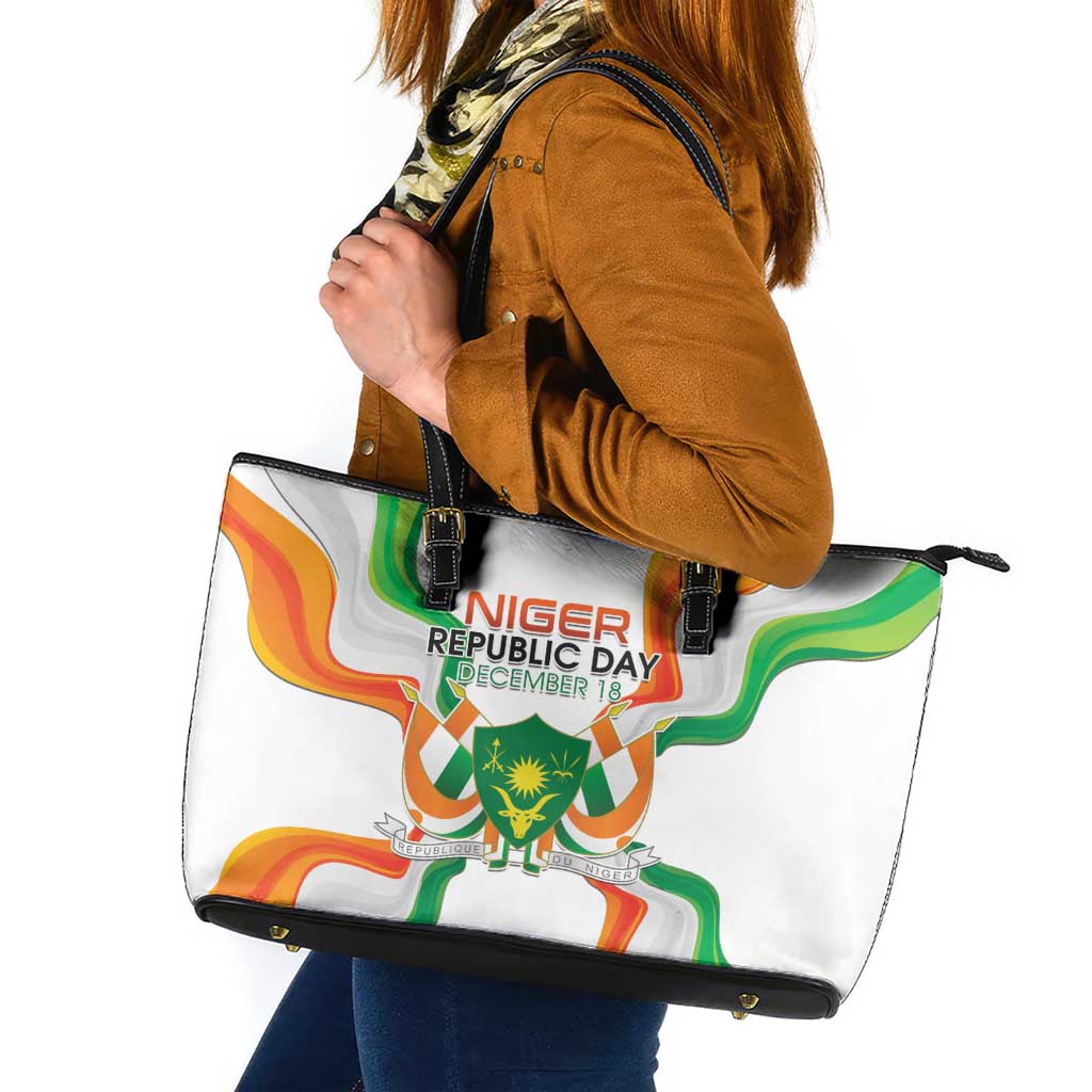 Niger Republic Day Leather Tote Bag Coat Of Arms With Flag - Wonder Print Shop