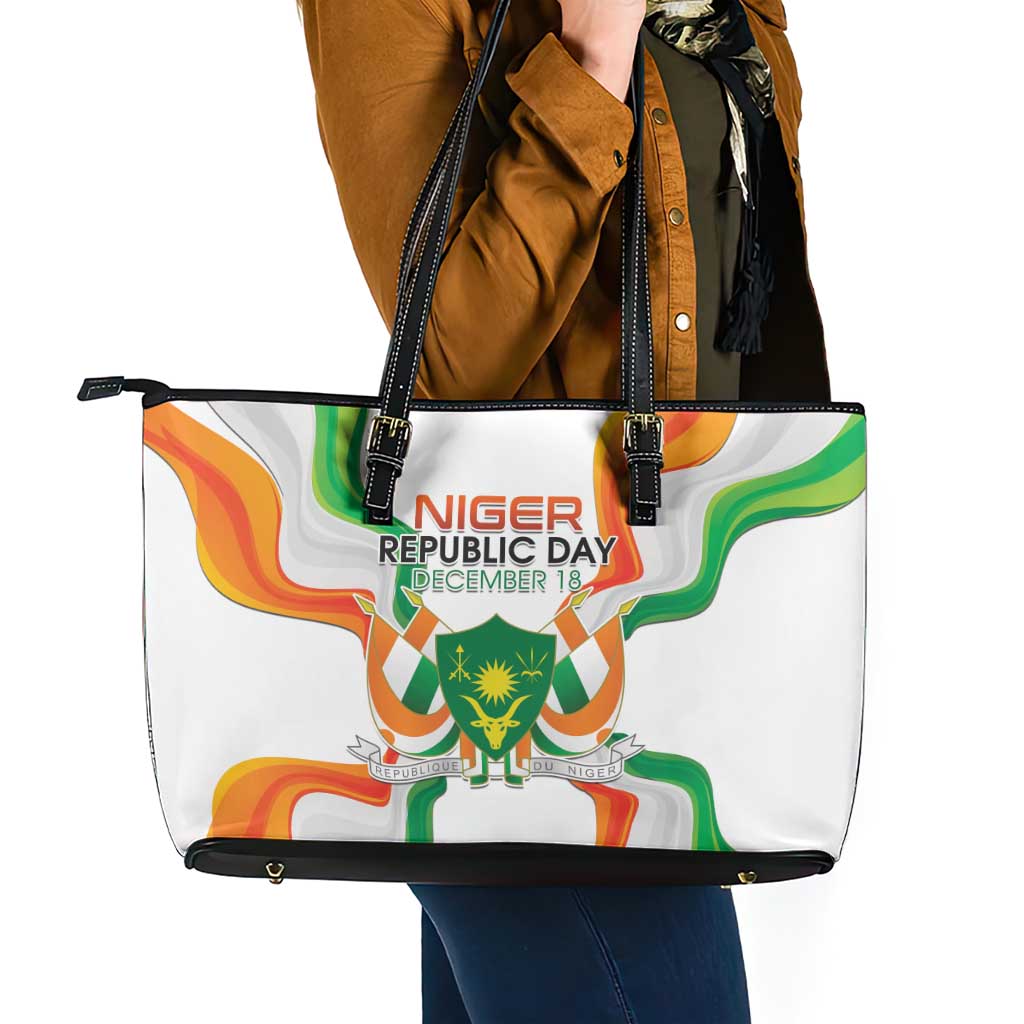 Niger Republic Day Leather Tote Bag Coat Of Arms With Flag - Wonder Print Shop