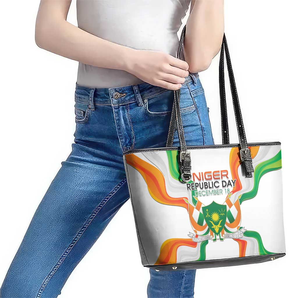 Niger Republic Day Leather Tote Bag Coat Of Arms With Flag - Wonder Print Shop