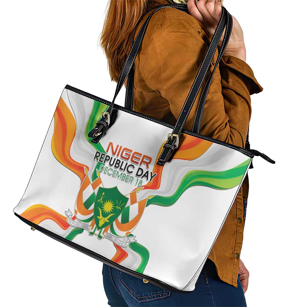 Niger Republic Day Leather Tote Bag Coat Of Arms With Flag - Wonder Print Shop