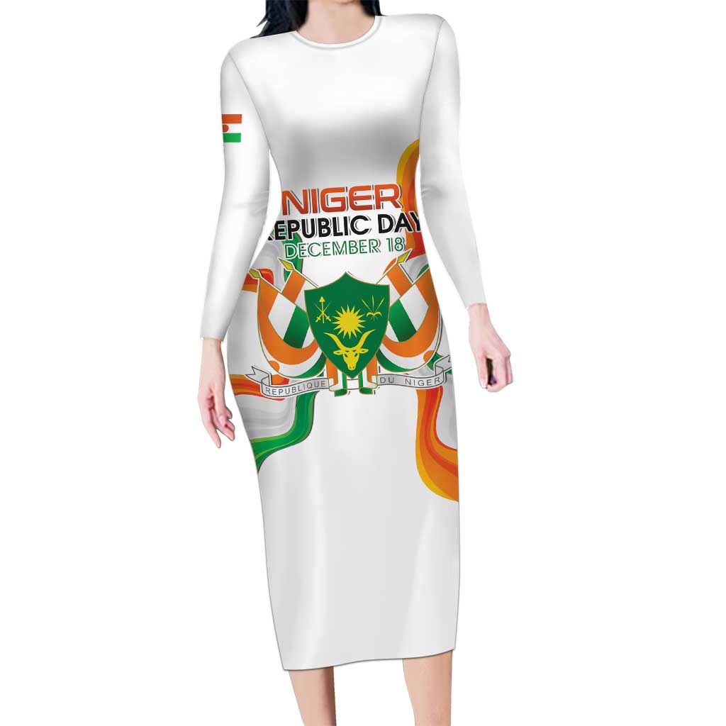 Personalized Niger Republic Day Long Sleeve Bodycon Dress Coat Of Arms With Flag - Wonder Print Shop