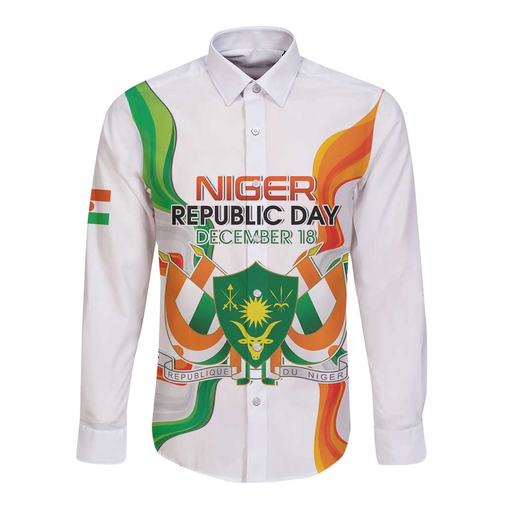 Personalized Niger Republic Day Long Sleeve Button Shirt Coat Of Arms With Flag - Wonder Print Shop