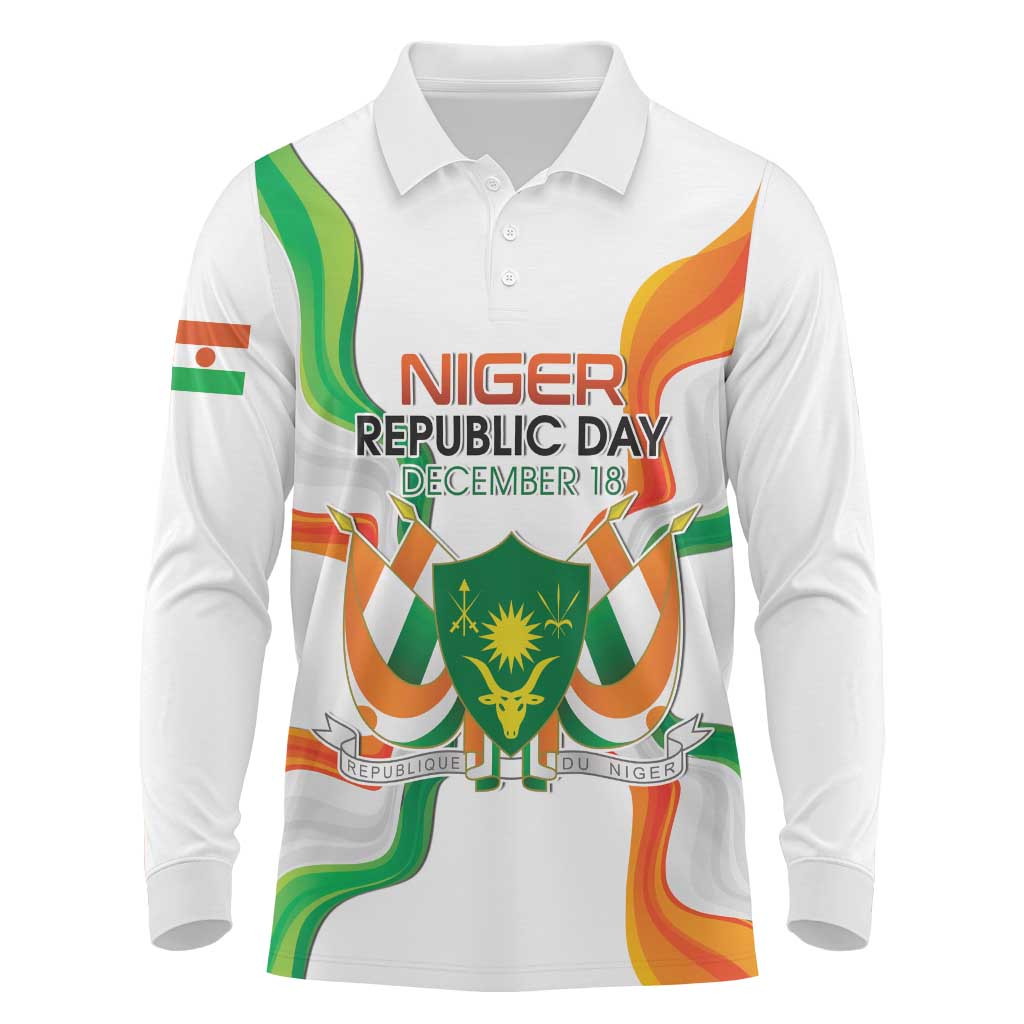 Personalized Niger Republic Day Long Sleeve Polo Shirt Coat Of Arms With Flag - Wonder Print Shop