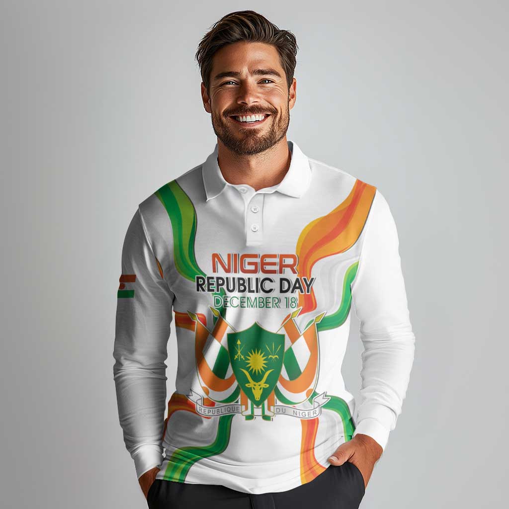 Personalized Niger Republic Day Long Sleeve Polo Shirt Coat Of Arms With Flag - Wonder Print Shop