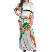 Personalized Niger Republic Day Off Shoulder Maxi Dress Coat Of Arms With Flag - Wonder Print Shop