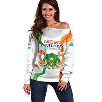 Personalized Niger Republic Day Off Shoulder Sweater Coat Of Arms With Flag - Wonder Print Shop