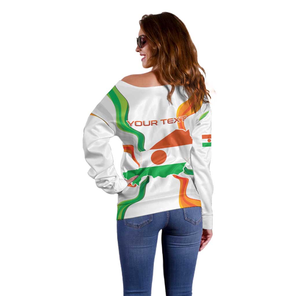 Personalized Niger Republic Day Off Shoulder Sweater Coat Of Arms With Flag - Wonder Print Shop