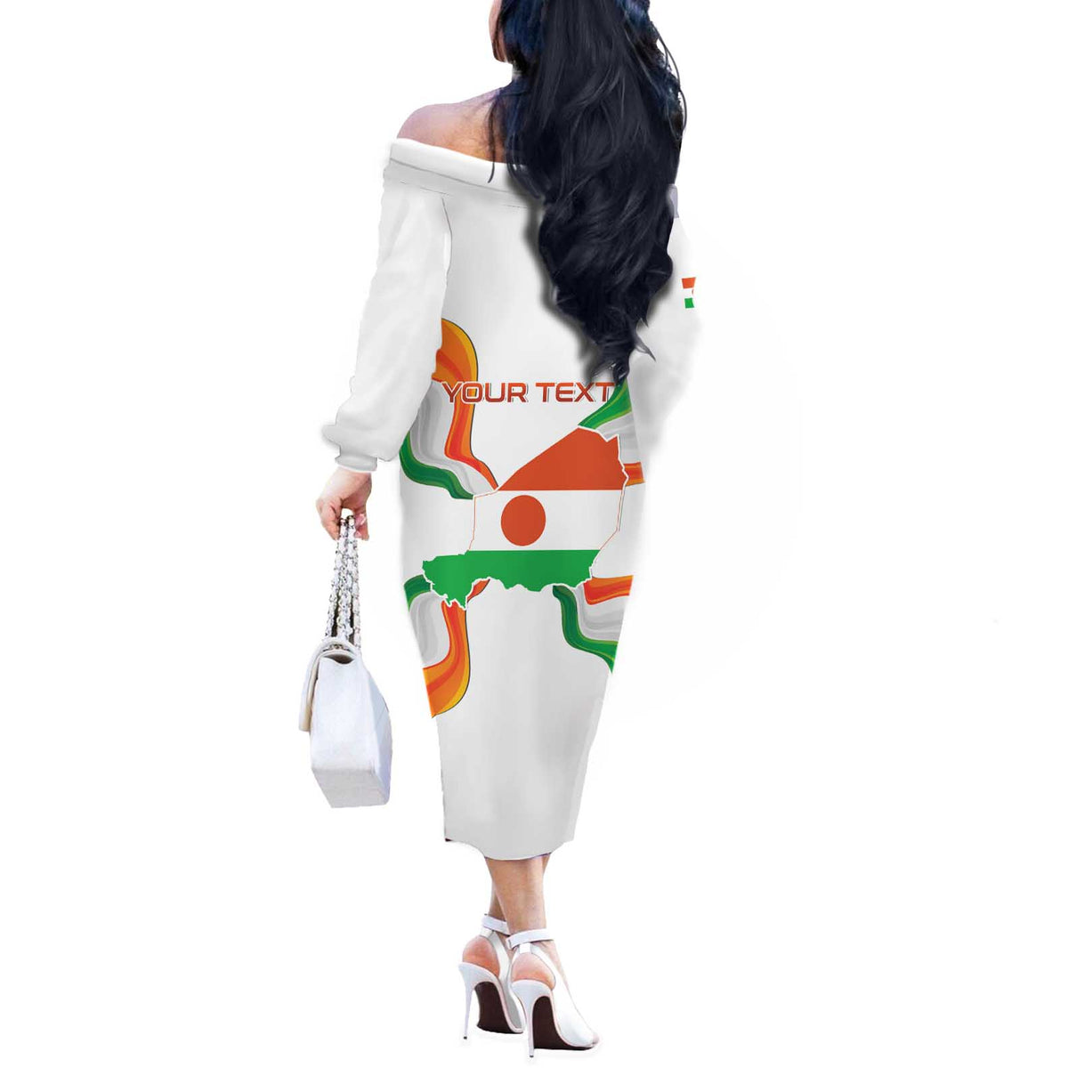 Personalized Niger Republic Day Off The Shoulder Long Sleeve Dress Coat Of Arms With Flag - Wonder Print Shop