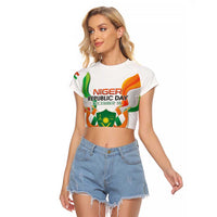 Personalized Niger Republic Day Raglan Cropped T Shirt Coat Of Arms With Flag - Wonder Print Shop