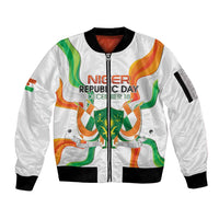 Personalized Niger Republic Day Sleeve Zip Bomber Jacket Coat Of Arms With Flag - Wonder Print Shop